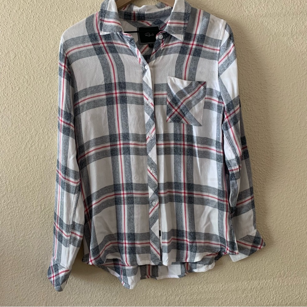 Rails Hunter Shirt Plaid Flannel Top Small White Navy Pink